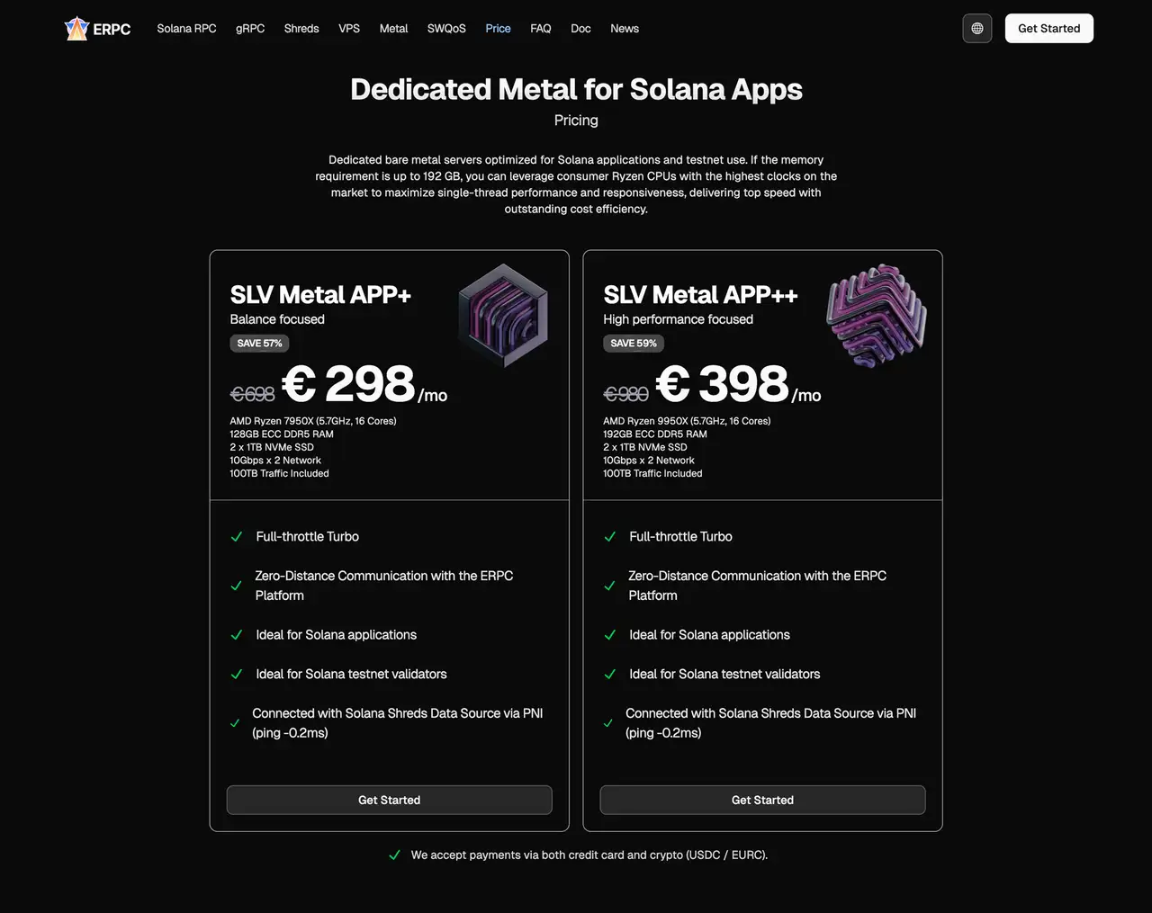 ERPC Solana App Dedicated Metal Pricing